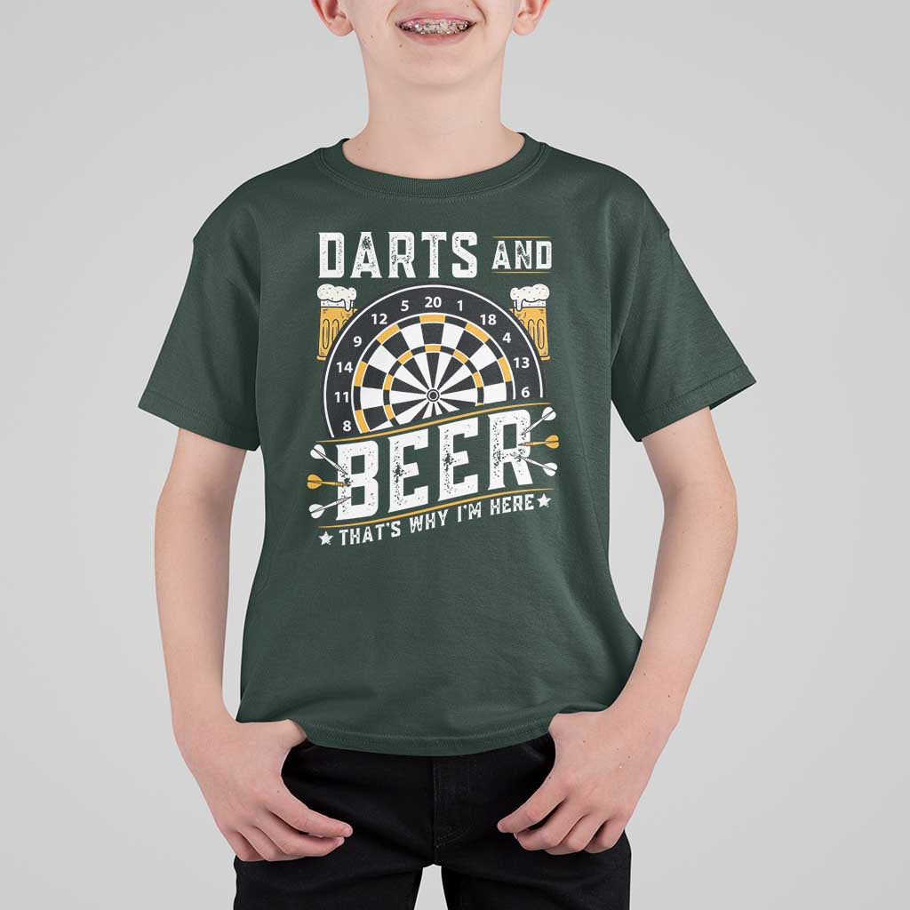 Darts And Beer That Is Why I Am Here T Shirt For Kid Funny Pub Game Darts Lover Gift - Wonder Print Shop