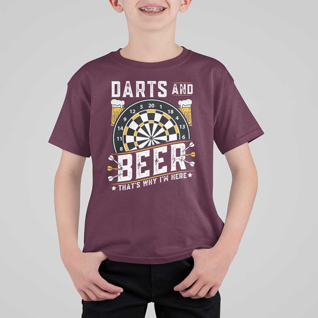 Darts And Beer That Is Why I Am Here T Shirt For Kid Funny Pub Game Darts Lover Gift - Wonder Print Shop