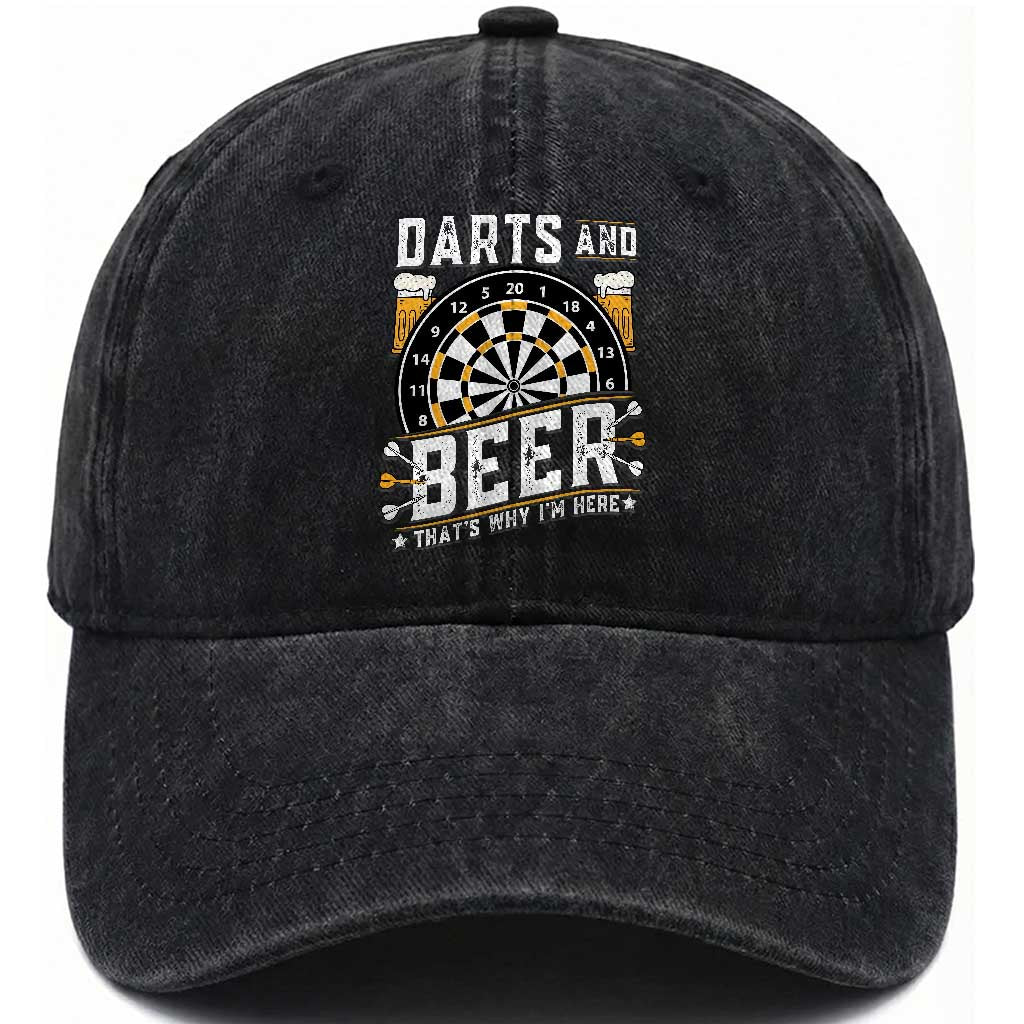 Darts And Beer That Is Why I Am Here Washed Cotton Baseball Cap Funny Pub Game Darts Lover Gift