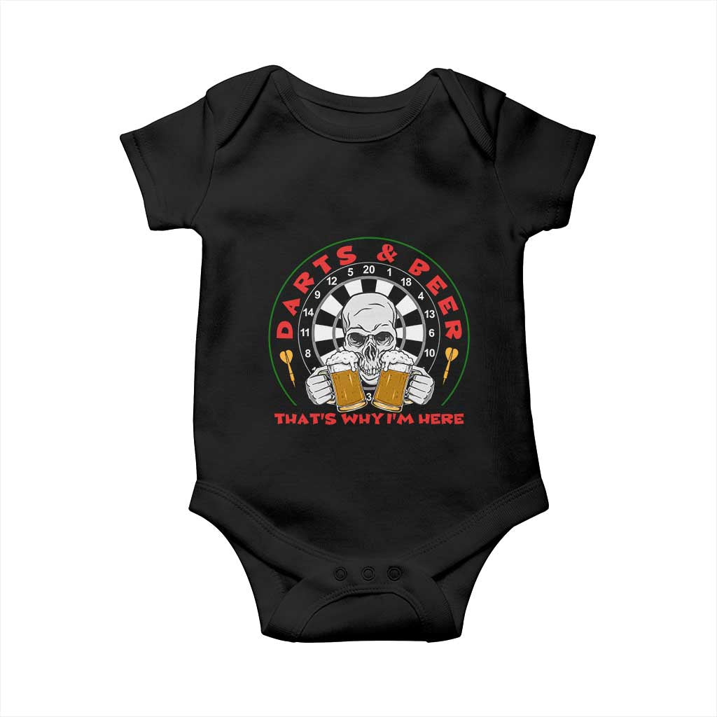 Funny Skeleton Darts Player Beer Lover Baby Onesie That Is Why I Am Here - Wonder Print Shop