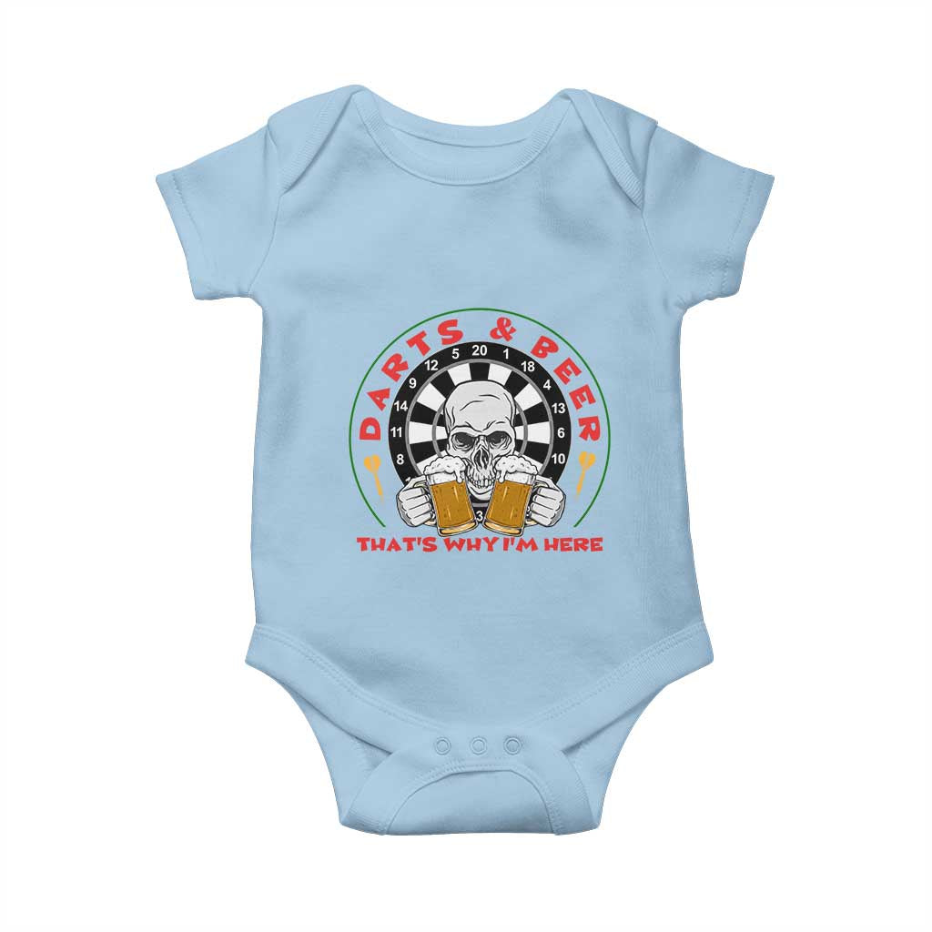 Funny Skeleton Darts Player Beer Lover Baby Onesie That Is Why I Am Here - Wonder Print Shop