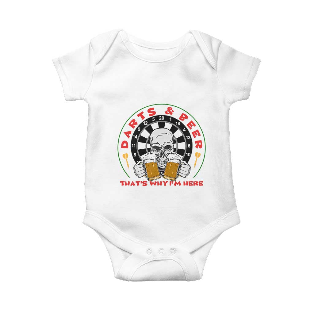 Funny Skeleton Darts Player Beer Lover Baby Onesie That Is Why I Am Here - Wonder Print Shop