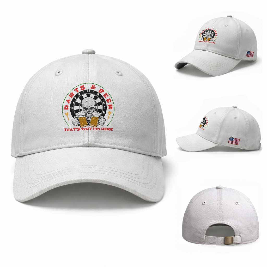Funny Skeleton Darts Player Beer Lover Baseball Cap That Is Why I Am Here