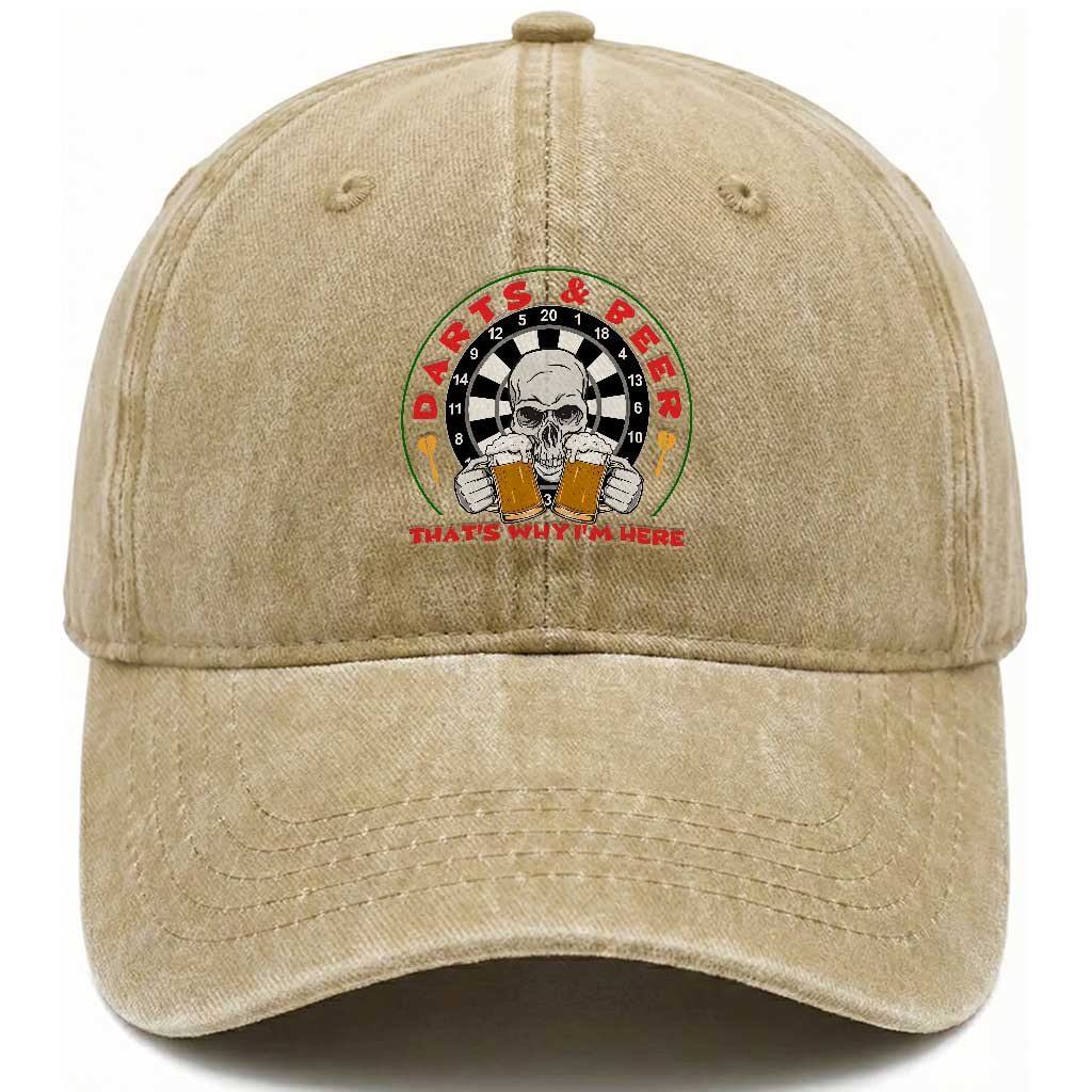 Funny Skeleton Darts Player Beer Lover Washed Cotton Baseball Cap That Is Why I Am Here