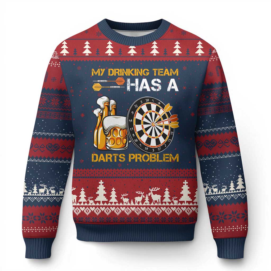 Funny Beer Drinking Darts Problem Ugly Christmas Sweater Dart Player Team Gift - Wonder Print Shop