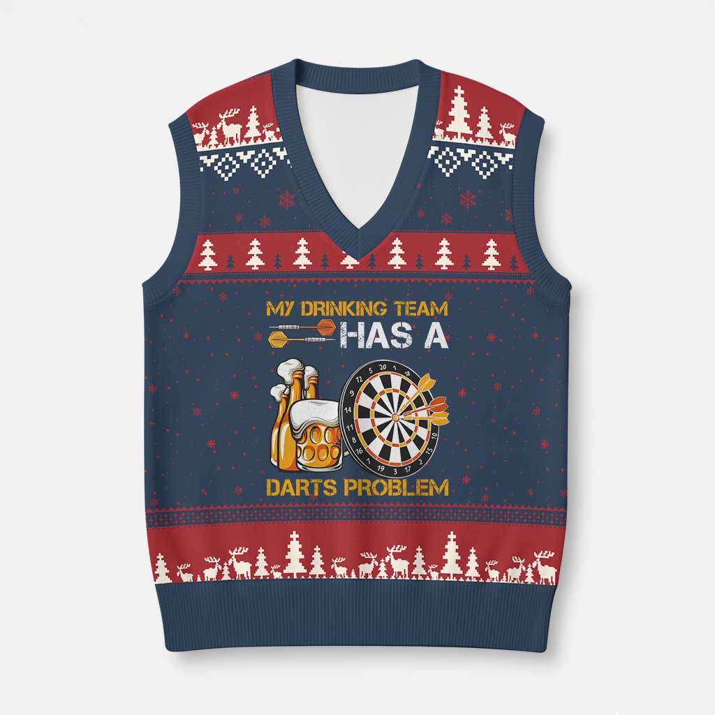 Funny Beer Drinking Darts Problem V-Neck Knit Sweater Vest Dart Player Team Gift - Wonder Print Shop