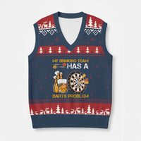 Funny Beer Drinking Darts Problem V-Neck Knit Sweater Vest Dart Player Team Gift - Wonder Print Shop
