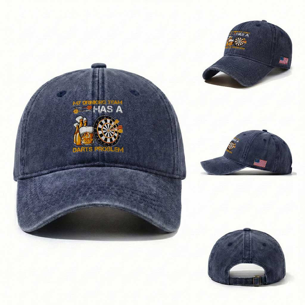 Funny Beer Drinking Darts Problem Washed Cotton Baseball Cap Dart Player Team Gift