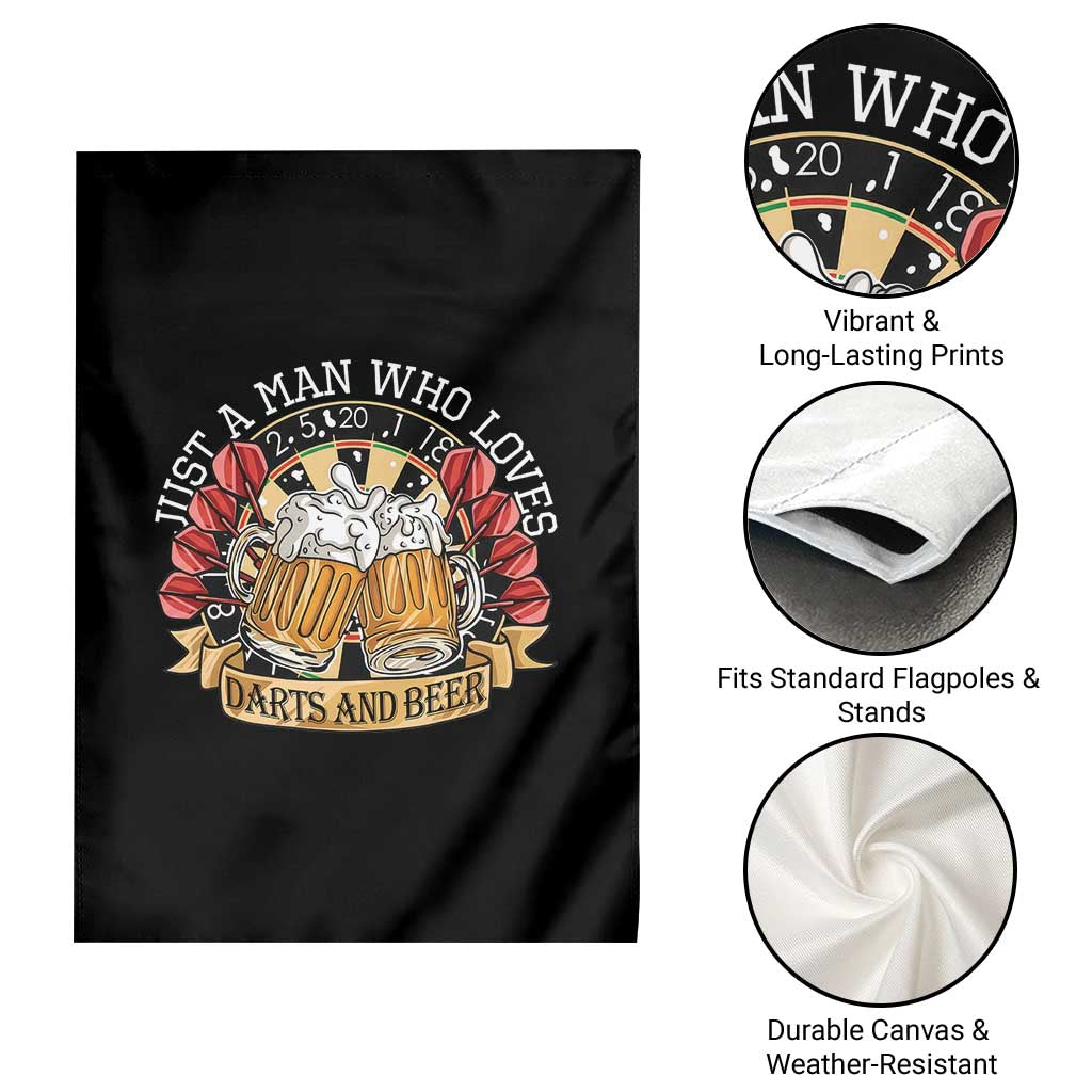 Just A Man Who Loves Darts And Beer Garden Flag Funny Dart Player - Wonder Print Shop