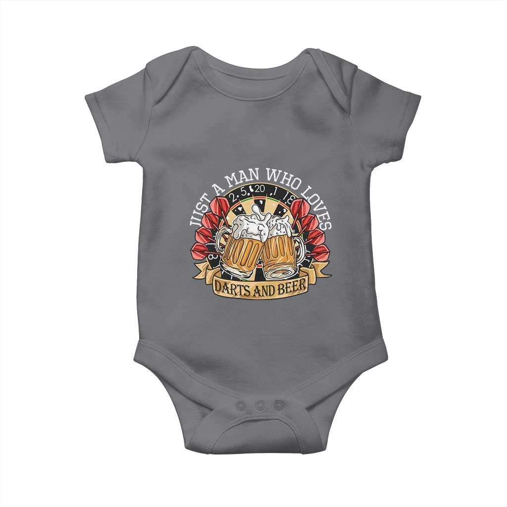 Just A Man Who Loves Darts And Beer Baby Onesie Funny Dart Player - Wonder Print Shop