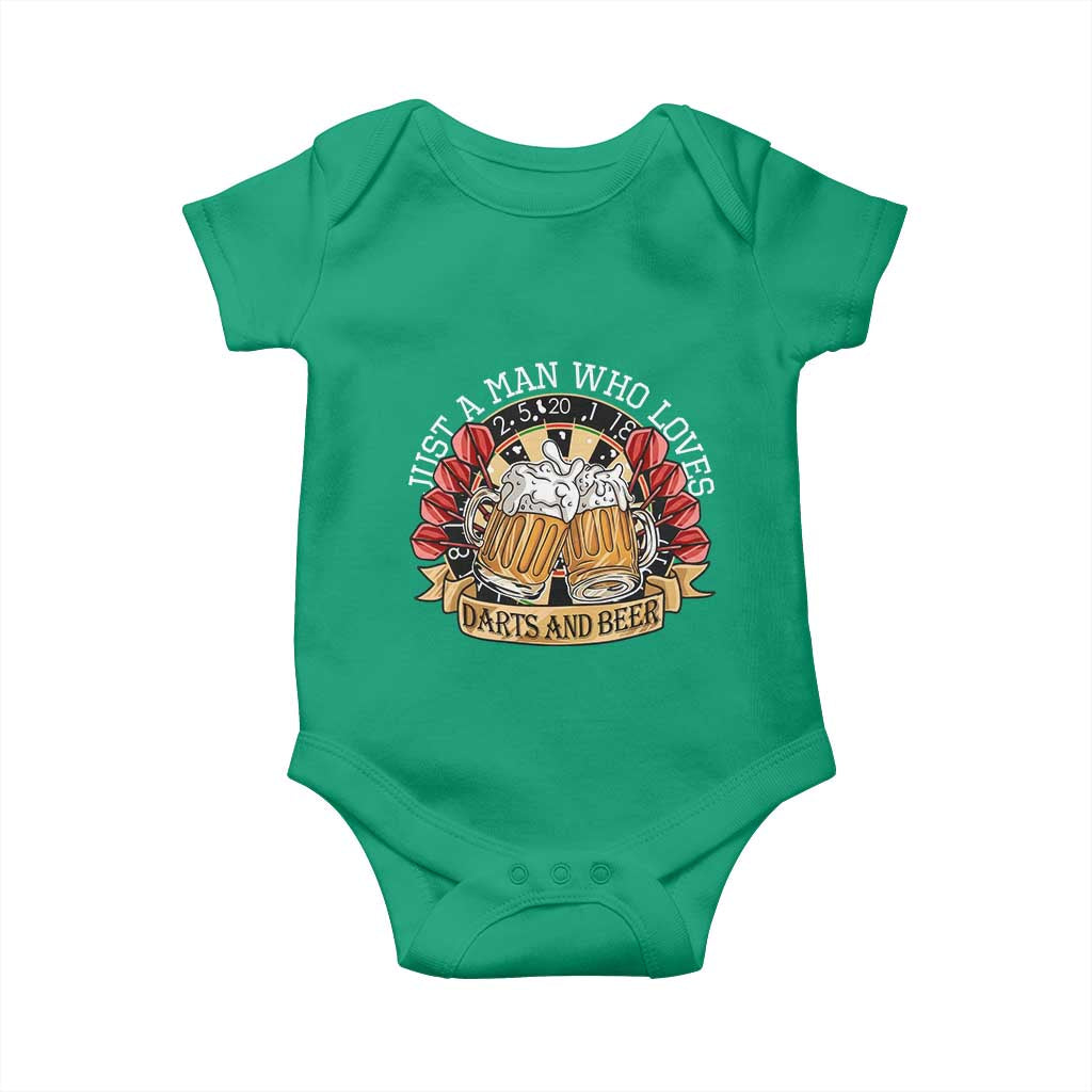 Just A Man Who Loves Darts And Beer Baby Onesie Funny Dart Player - Wonder Print Shop
