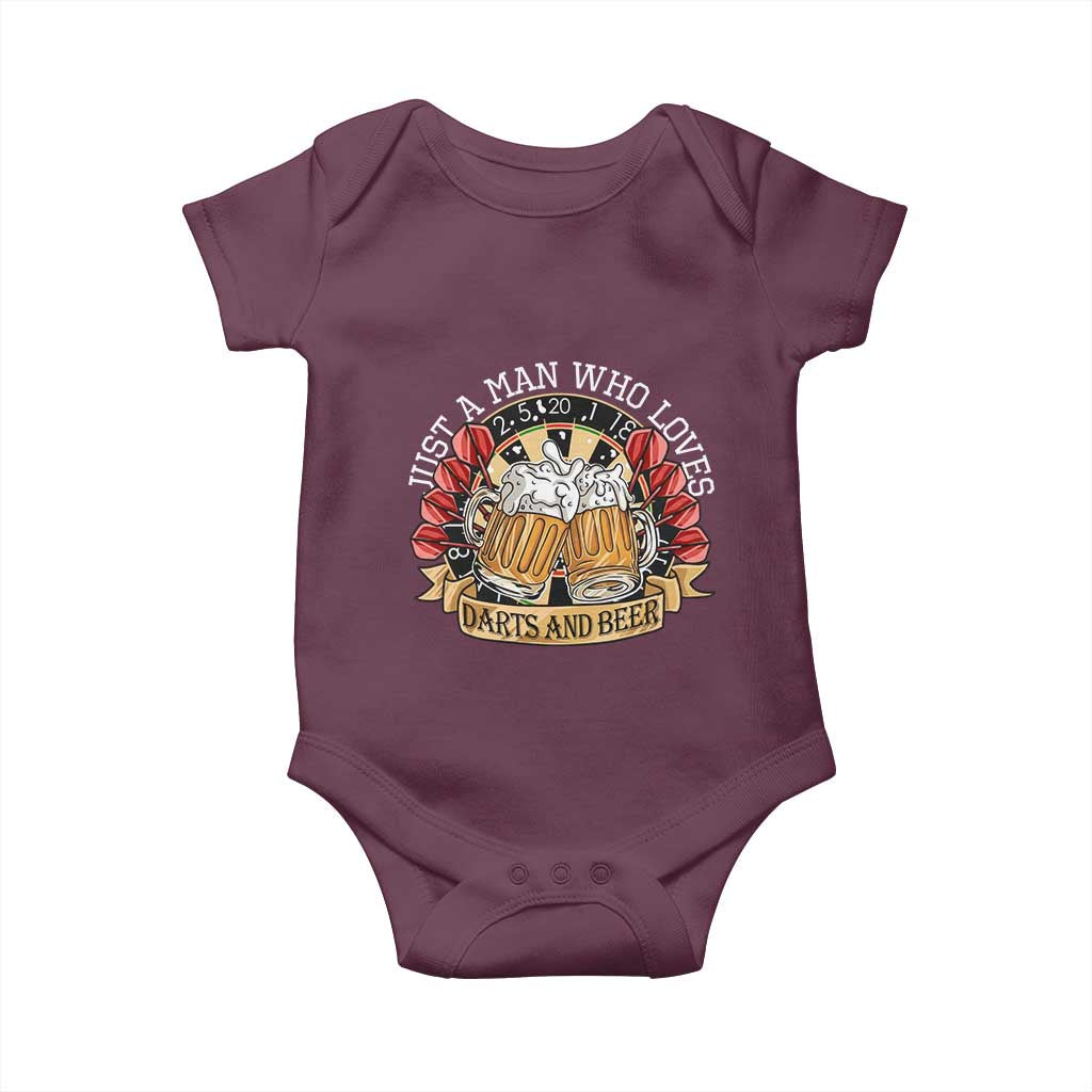 Just A Man Who Loves Darts And Beer Baby Onesie Funny Dart Player - Wonder Print Shop