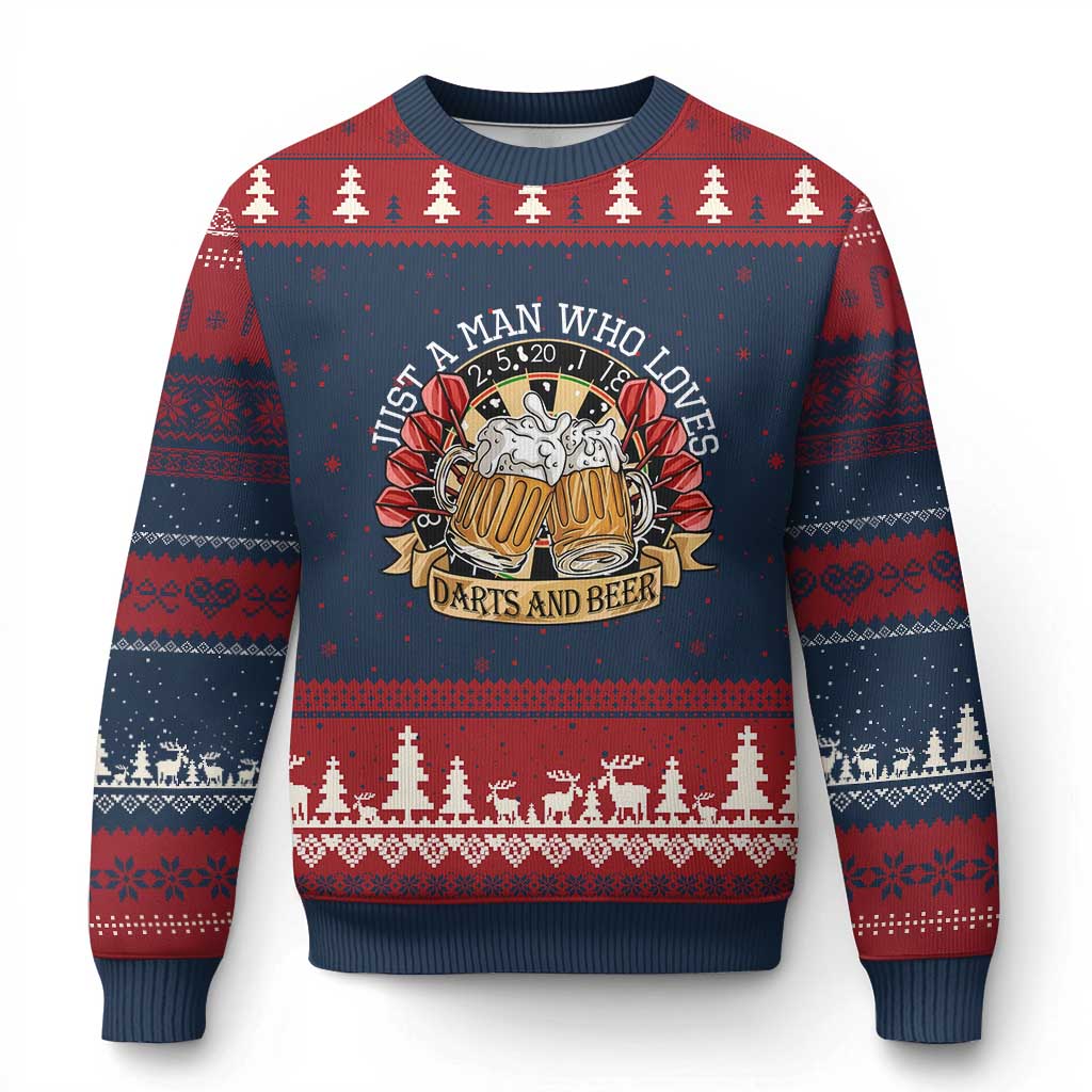 Just A Man Who Loves Darts And Beer Ugly Christmas Sweater Funny Dart Player - Wonder Print Shop