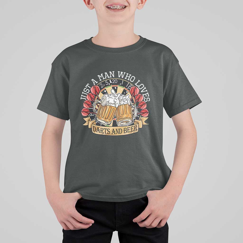 Just A Man Who Loves Darts And Beer T Shirt For Kid Funny Dart Player - Wonder Print Shop