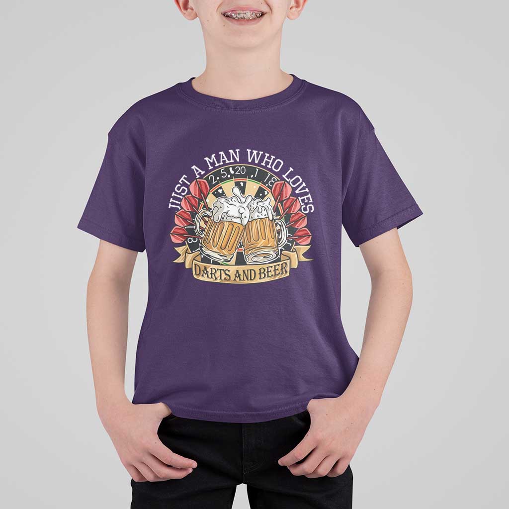 Just A Man Who Loves Darts And Beer T Shirt For Kid Funny Dart Player - Wonder Print Shop