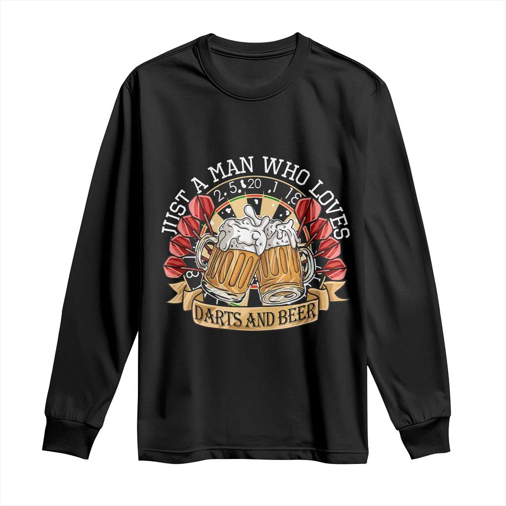 Just A Man Who Loves Darts And Beer Long Sleeve Shirt Funny Dart Player - Wonder Print Shop