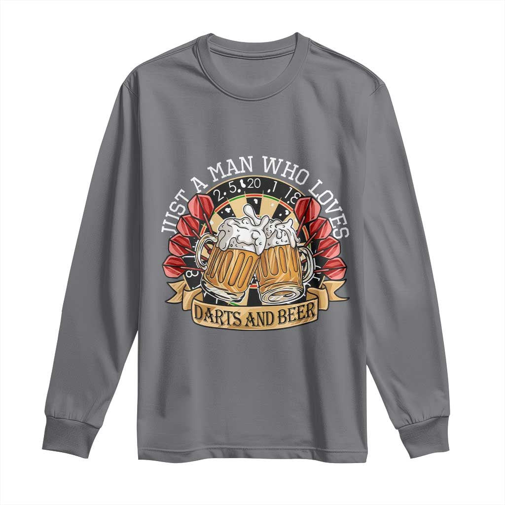 Just A Man Who Loves Darts And Beer Long Sleeve Shirt Funny Dart Player - Wonder Print Shop