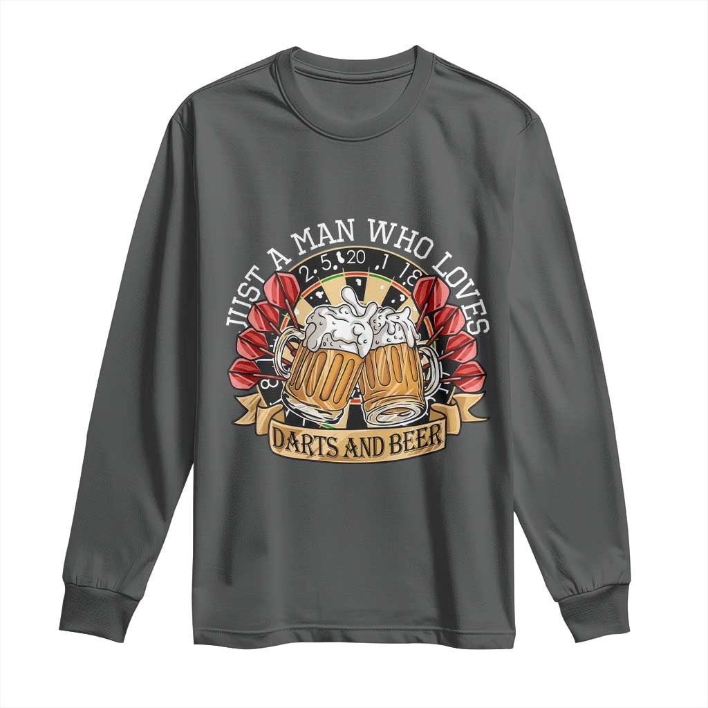 Just A Man Who Loves Darts And Beer Long Sleeve Shirt Funny Dart Player - Wonder Print Shop