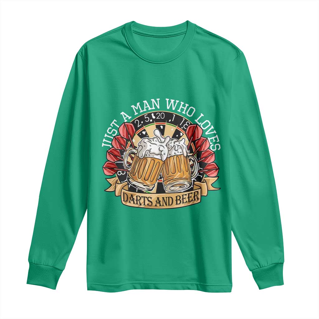 Just A Man Who Loves Darts And Beer Long Sleeve Shirt Funny Dart Player - Wonder Print Shop