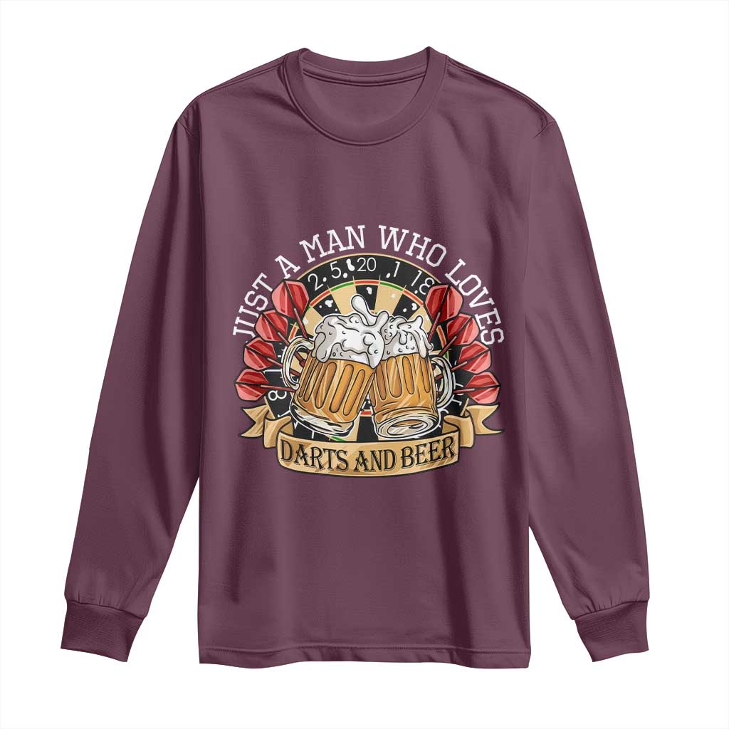Just A Man Who Loves Darts And Beer Long Sleeve Shirt Funny Dart Player - Wonder Print Shop