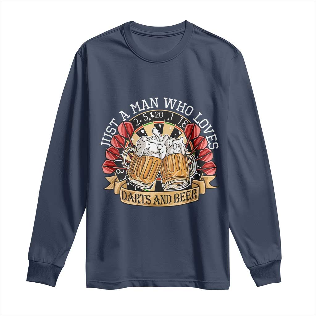 Just A Man Who Loves Darts And Beer Long Sleeve Shirt Funny Dart Player - Wonder Print Shop