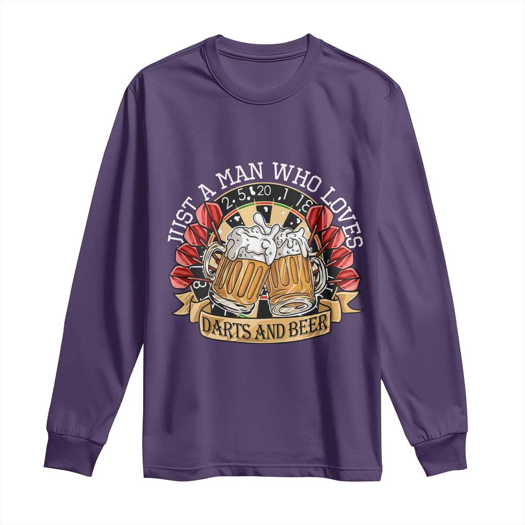 Just A Man Who Loves Darts And Beer Long Sleeve Shirt Funny Dart Player - Wonder Print Shop