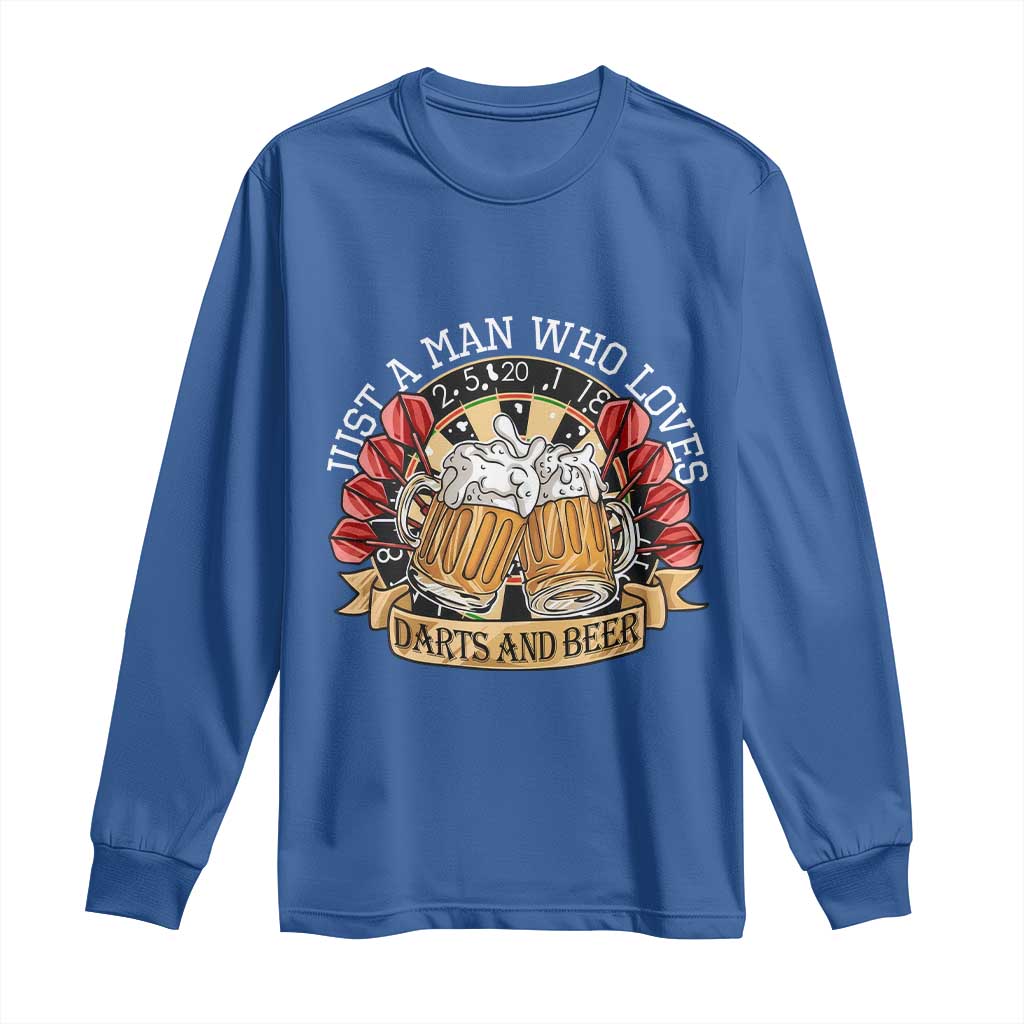 Just A Man Who Loves Darts And Beer Long Sleeve Shirt Funny Dart Player - Wonder Print Shop