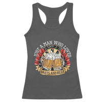 Just A Man Who Loves Darts And Beer Racerback Tank Top Funny Dart Player - Wonder Print Shop