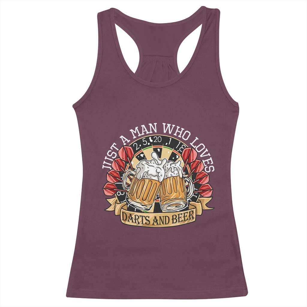 Just A Man Who Loves Darts And Beer Racerback Tank Top Funny Dart Player - Wonder Print Shop