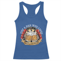 Just A Man Who Loves Darts And Beer Racerback Tank Top Funny Dart Player - Wonder Print Shop