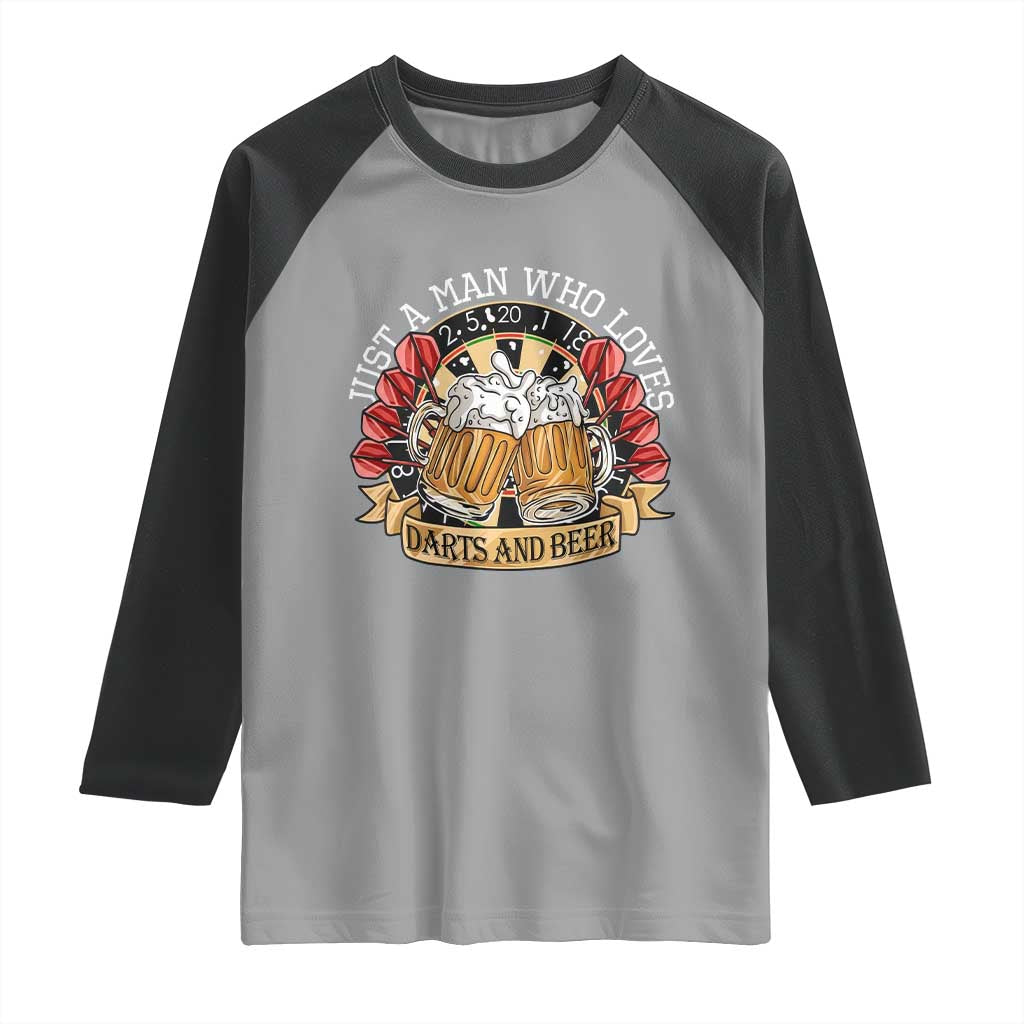 Just A Man Who Loves Darts And Beer Raglan Shirt Funny Dart Player - Wonder Print Shop