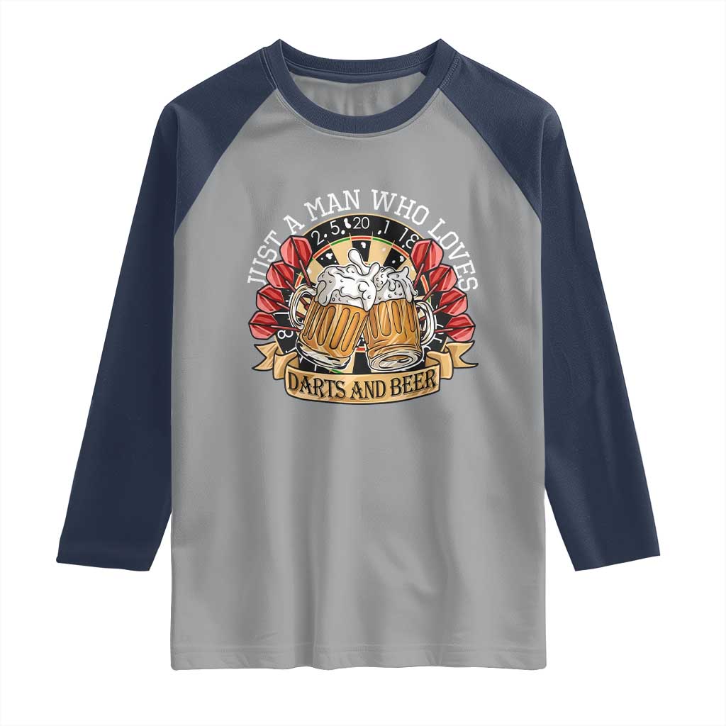 Just A Man Who Loves Darts And Beer Raglan Shirt Funny Dart Player - Wonder Print Shop