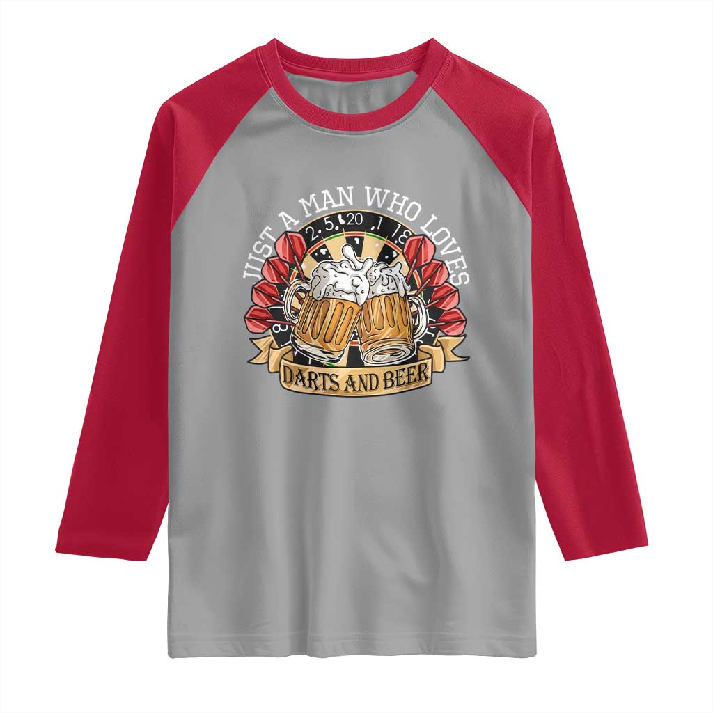 Just A Man Who Loves Darts And Beer Raglan Shirt Funny Dart Player - Wonder Print Shop