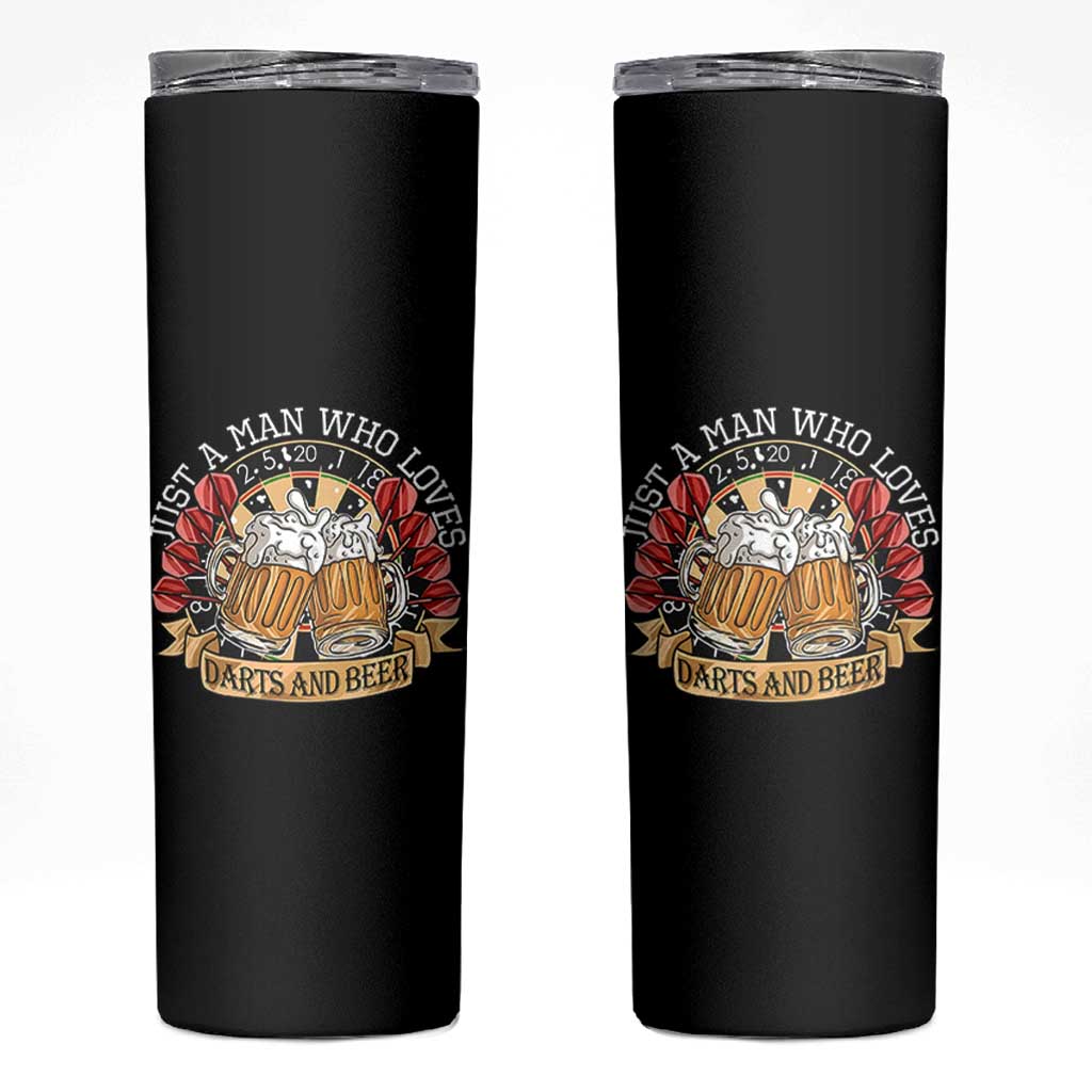 Just A Man Who Loves Darts And Beer Skinny Tumbler Funny Dart Player - Wonder Print Shop