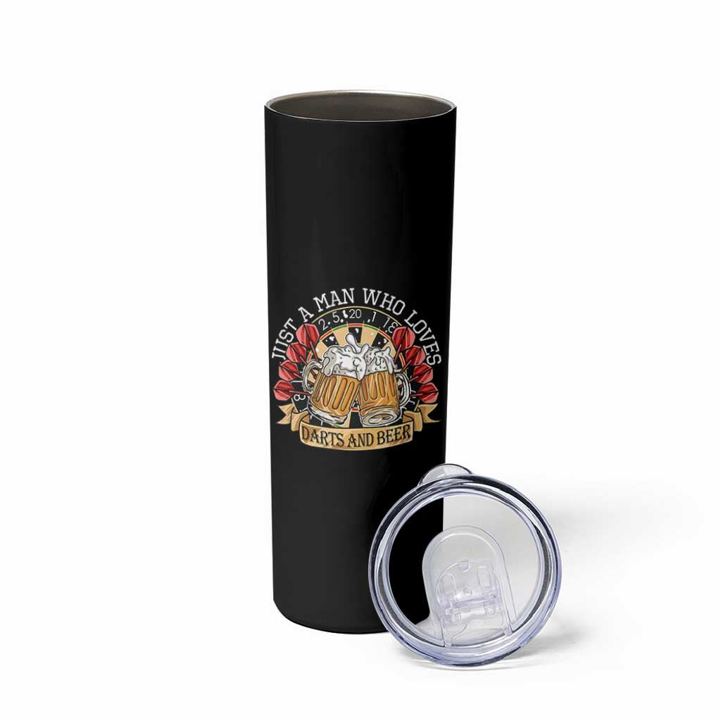 Just A Man Who Loves Darts And Beer Skinny Tumbler Funny Dart Player - Wonder Print Shop