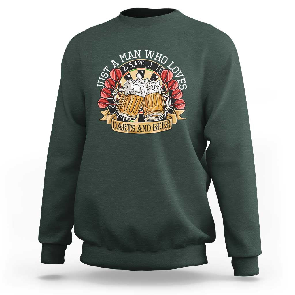 Just A Man Who Loves Darts And Beer Sweatshirt Funny Dart Player - Wonder Print Shop