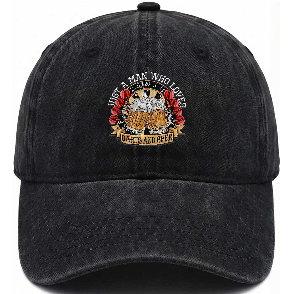 Just A Man Who Loves Darts And Beer Washed Cotton Baseball Cap Funny Dart Player