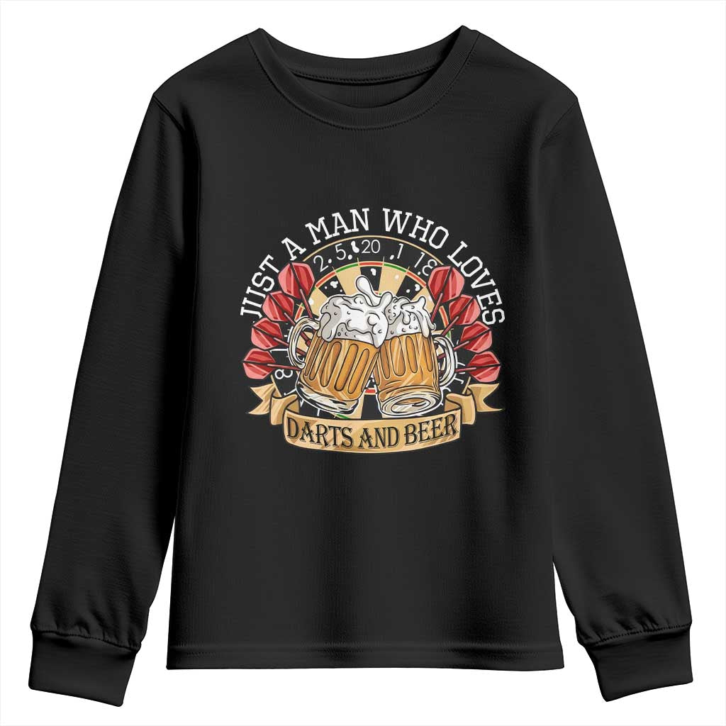 Just A Man Who Loves Darts And Beer Youth Sweatshirt Funny Dart Player - Wonder Print Shop