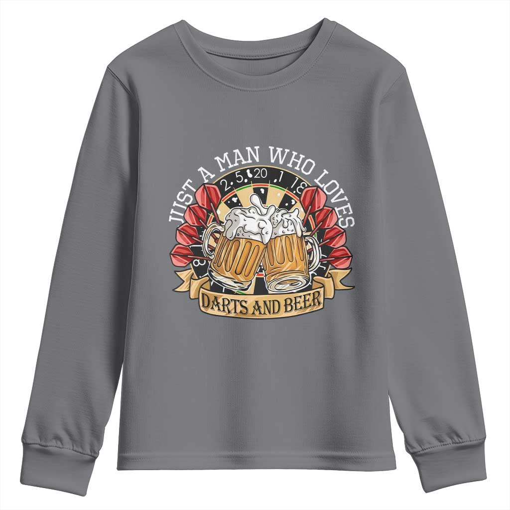 Just A Man Who Loves Darts And Beer Youth Sweatshirt Funny Dart Player - Wonder Print Shop