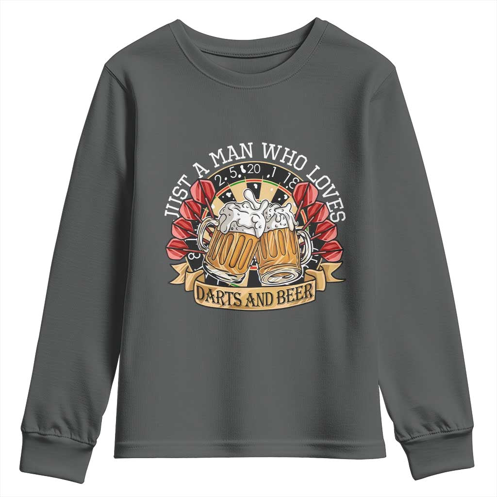 Just A Man Who Loves Darts And Beer Youth Sweatshirt Funny Dart Player - Wonder Print Shop