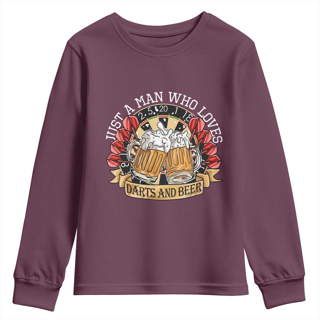 Just A Man Who Loves Darts And Beer Youth Sweatshirt Funny Dart Player - Wonder Print Shop