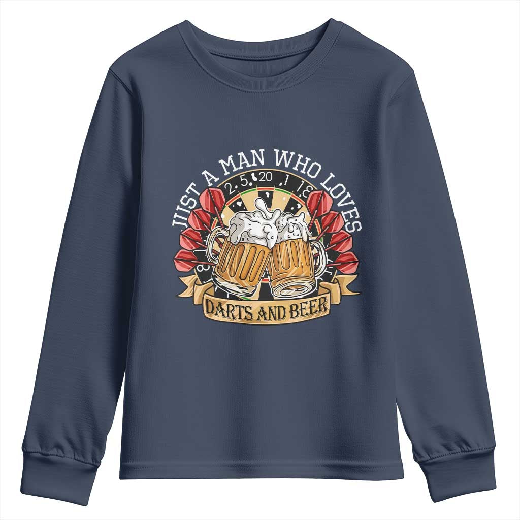 Just A Man Who Loves Darts And Beer Youth Sweatshirt Funny Dart Player - Wonder Print Shop