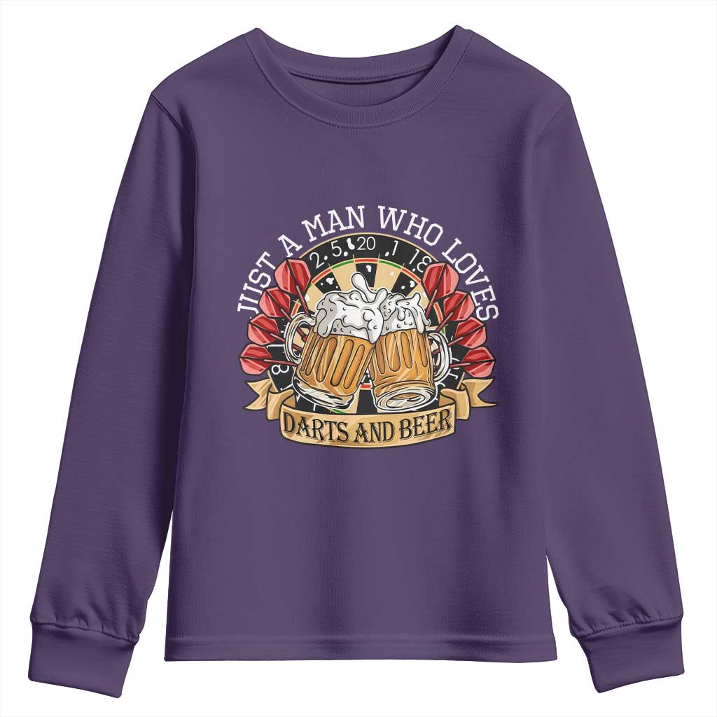 Just A Man Who Loves Darts And Beer Youth Sweatshirt Funny Dart Player - Wonder Print Shop