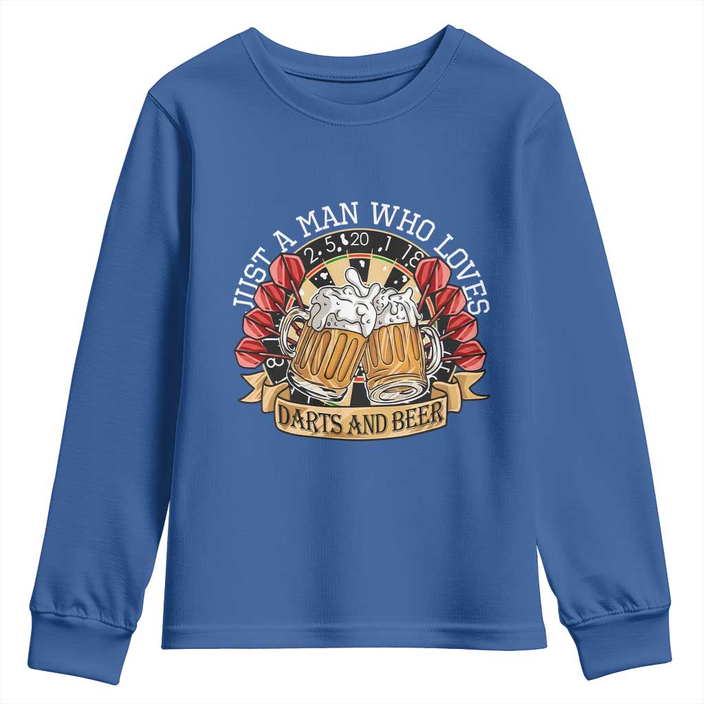 Just A Man Who Loves Darts And Beer Youth Sweatshirt Funny Dart Player - Wonder Print Shop