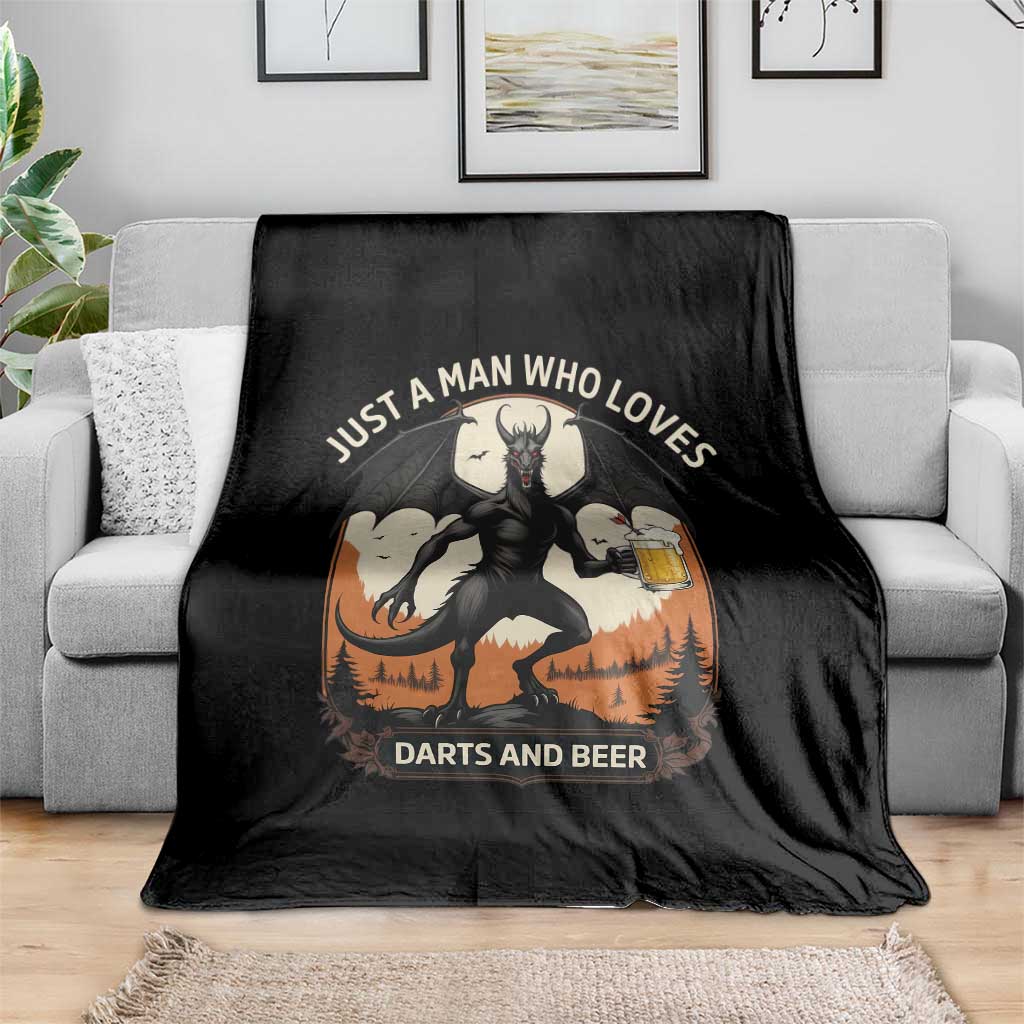 Funny Jersey Devil Loves Darts And Beer Throw Blanket Cryptid Lover Gift - Wonder Print Shop