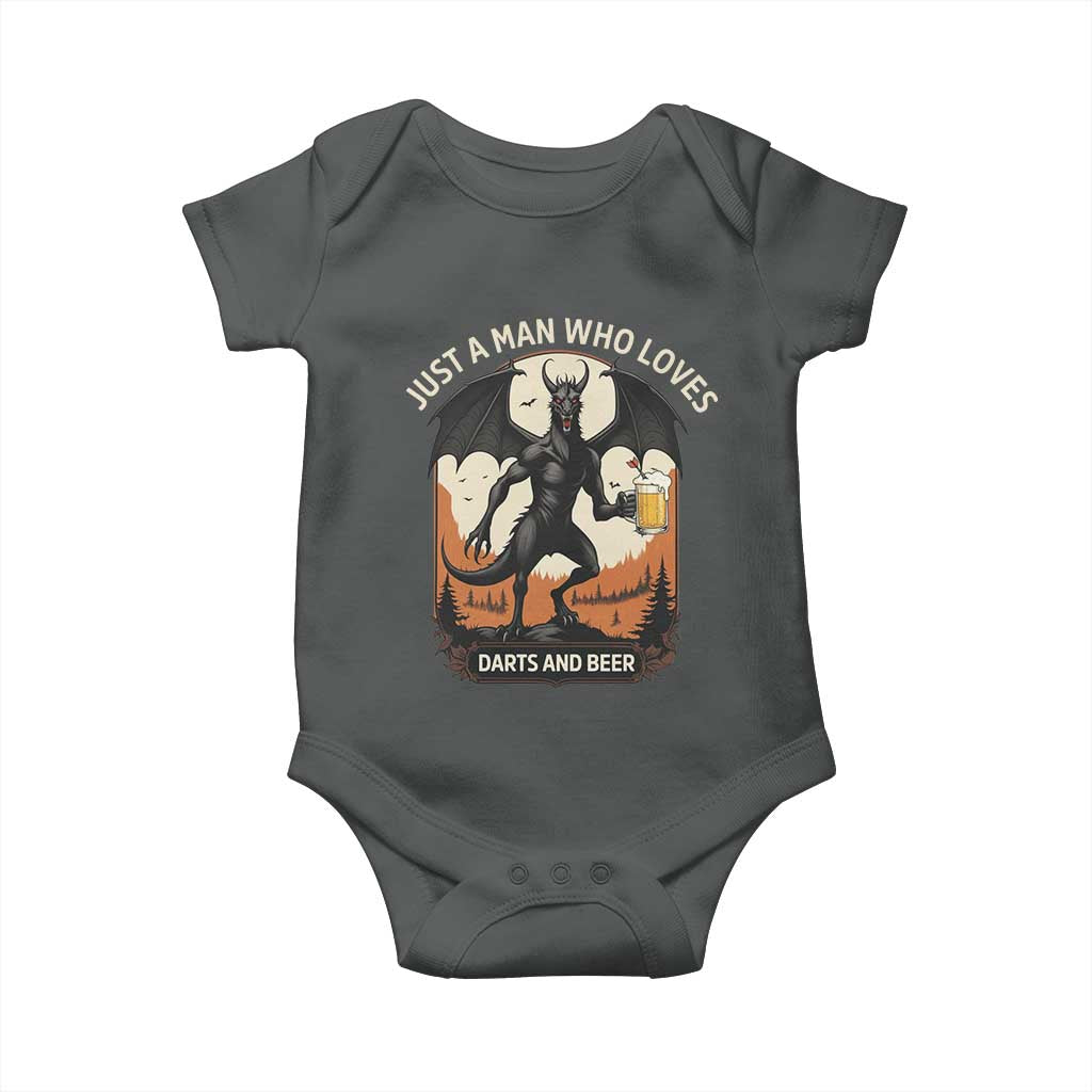Funny Jersey Devil Loves Darts And Beer Baby Onesie Cryptid Lover Gift - Wonder Print Shop