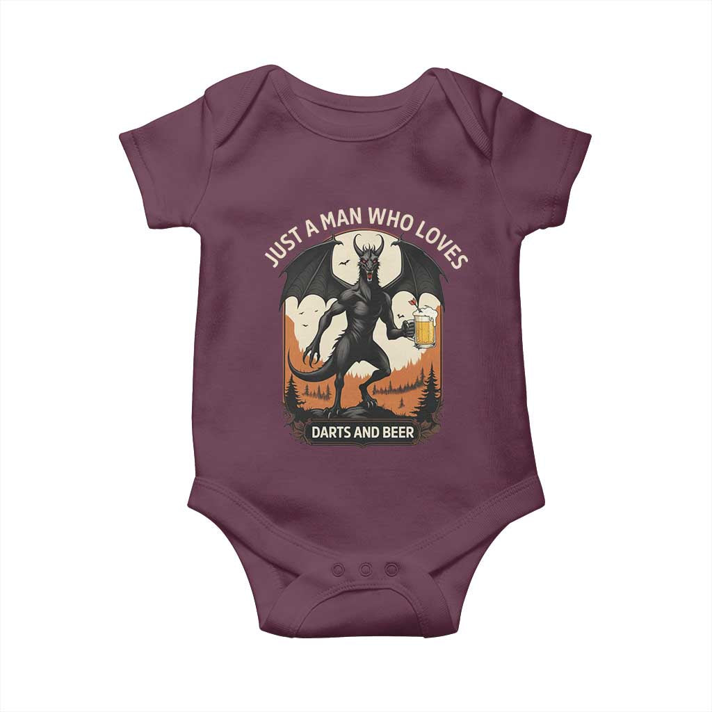 Funny Jersey Devil Loves Darts And Beer Baby Onesie Cryptid Lover Gift - Wonder Print Shop