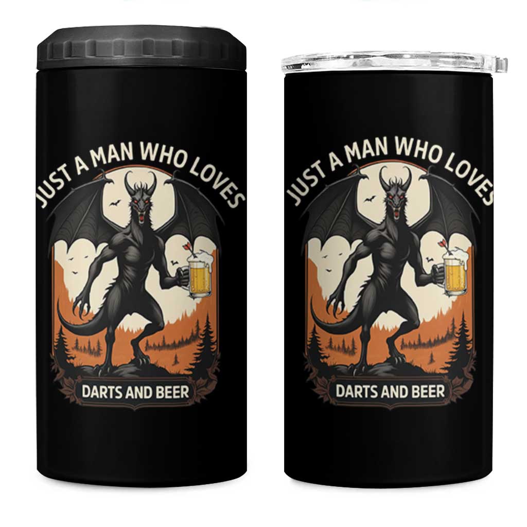 Funny Jersey Devil Loves Darts And Beer 4 in 1 Can Cooler Tumbler Cryptid Lover Gift - Wonder Print Shop