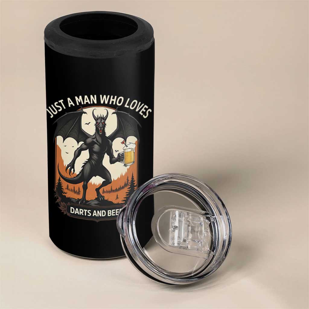 Funny Jersey Devil Loves Darts And Beer 4 in 1 Can Cooler Tumbler Cryptid Lover Gift - Wonder Print Shop