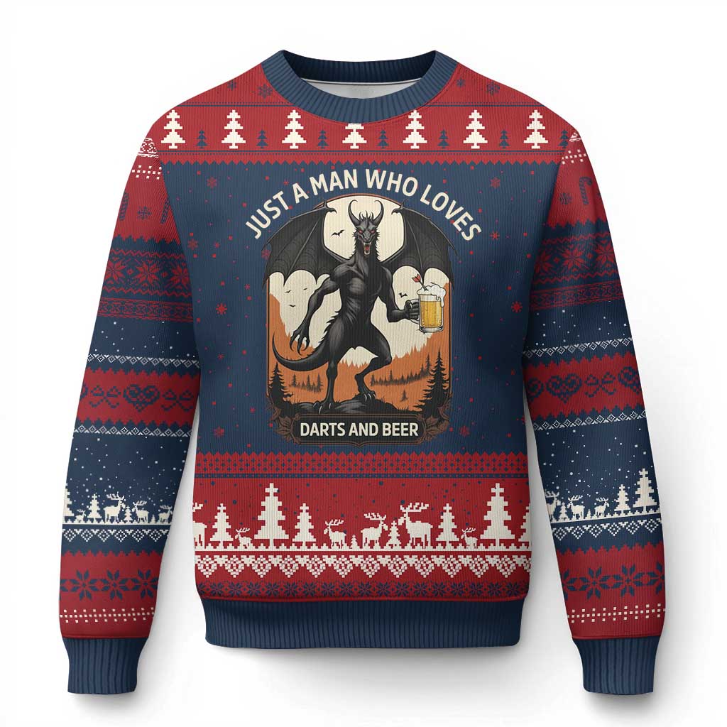 Funny Jersey Devil Loves Darts And Beer Ugly Christmas Sweater Cryptid Lover Gift - Wonder Print Shop